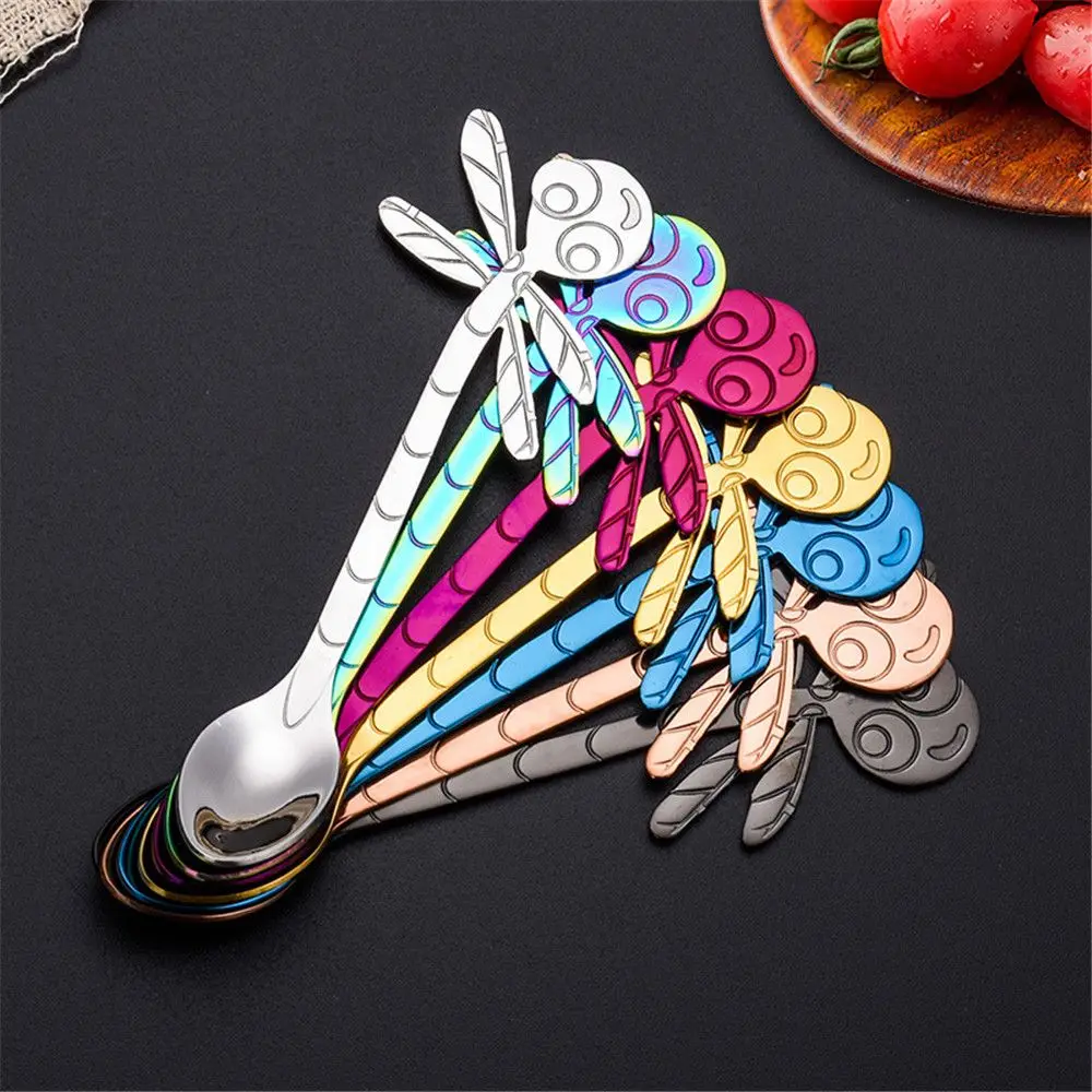 1 шт. Нержавеющая сталь Стрекоза Форма ложка творческий Молоко Кофе Мороженое