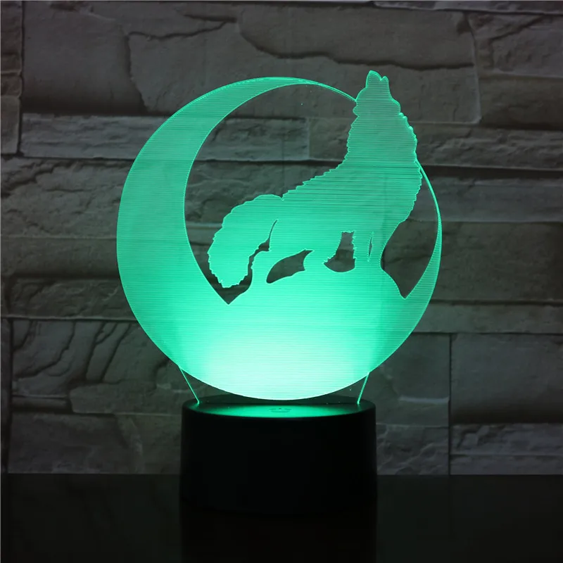 

3D-2012 moon Night Howl Wolf 3D LED Acrylic RGB Night Light USB Touch Control Home Decro Kids Desk Lamp Child Christmas Gift