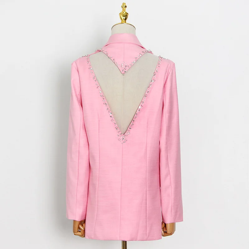 

SeeBeautiful Sexy Backless Hollow Rhinestone Spliced Loose Blazer Coat Notched Long Sleeve New Fashion Spring 2022 Women G684