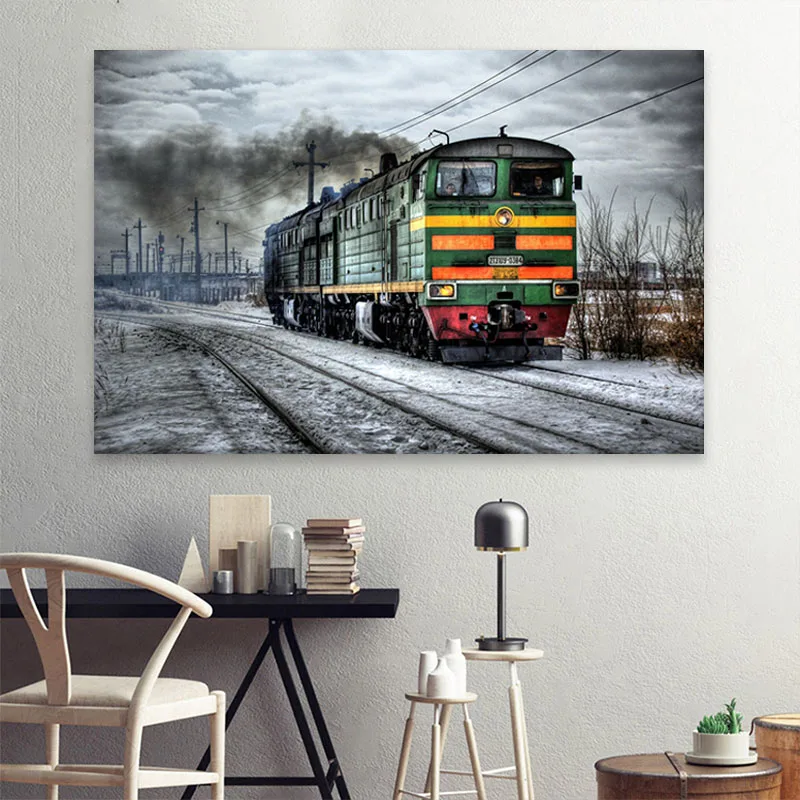 Постер с российским поездом и трафиком Картина на холсте настенное искусство
