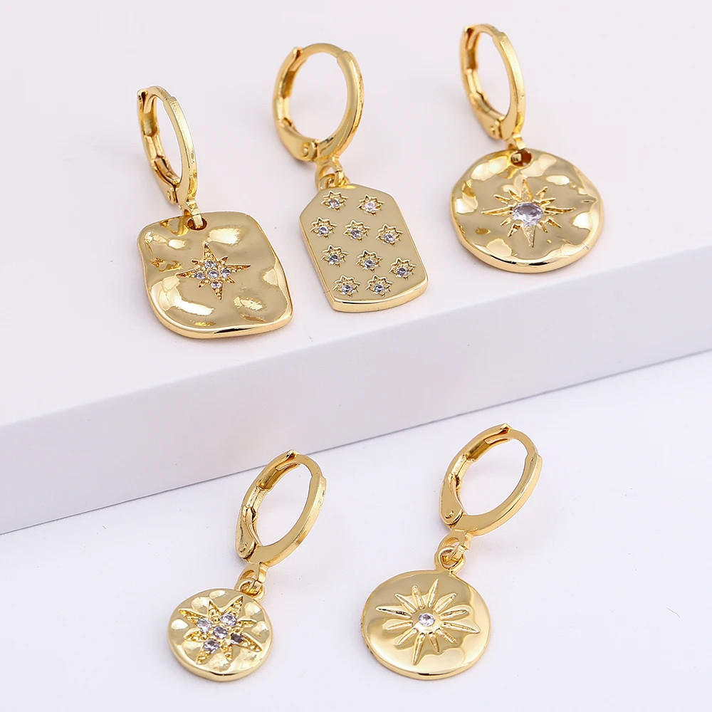 

Star Earrings for Women Gold Dangle Earrings Micro Pave Zircon CZ Copper Paired Earring Trendy Punk New Fashion 2021 Earrings
