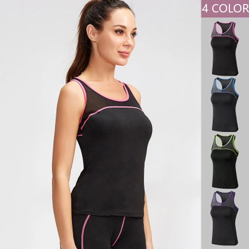 

Women Yoga Sport Vest Mesh Stitching Yoga Vest Fitness Sports Crop Top Breathable Tights Stretch Top Quickly Dry Sleeveless Vest
