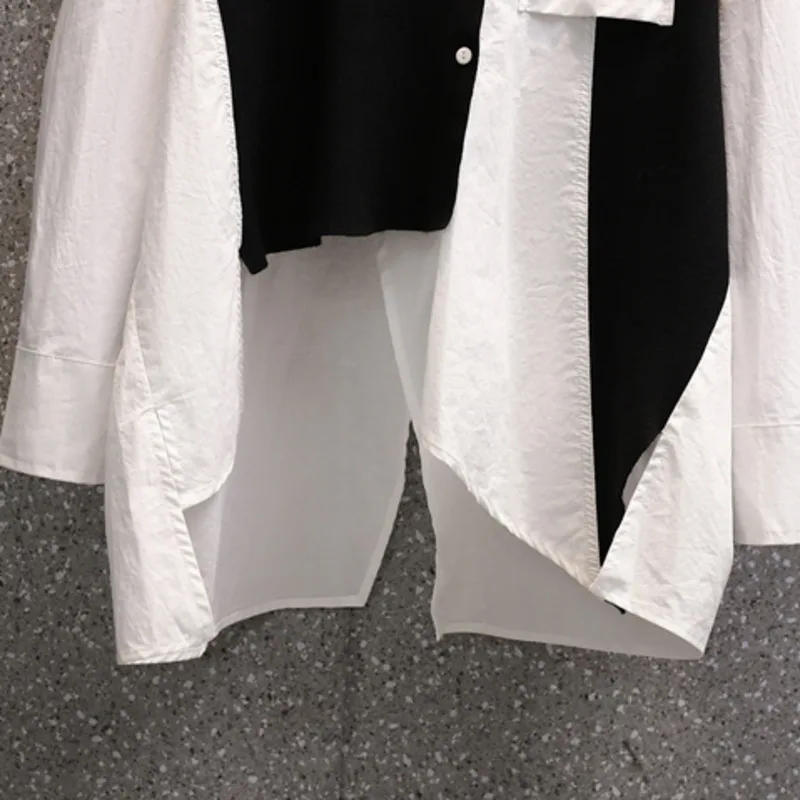 

Plus size women long sleeve patchwork blouse for women korean casual loose irregular top 2021 Spring oversized streetwear blouse
