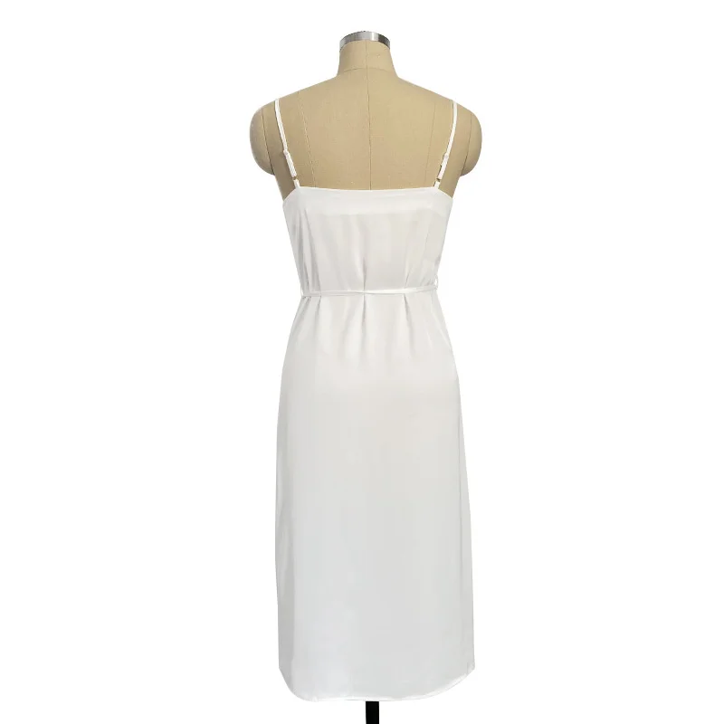 

Aushiya Satin Side Split Bandage Party Women Dress 2021 Sleeveless Spaghetti Strap Summer Dresses White Elegant Evening Vestidos