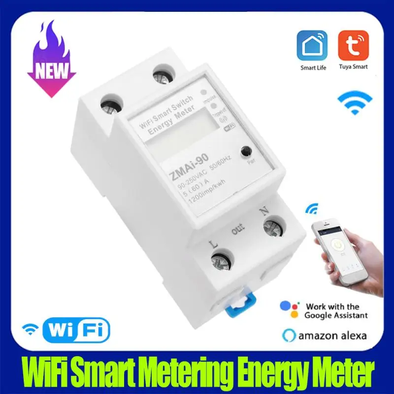 

Tuya Single Phase 65A 110V-250 Din Rail WIFI Smart Energy Meter Switch Timer Power Smart Consumption Monitor KWh Meter Wattmeter