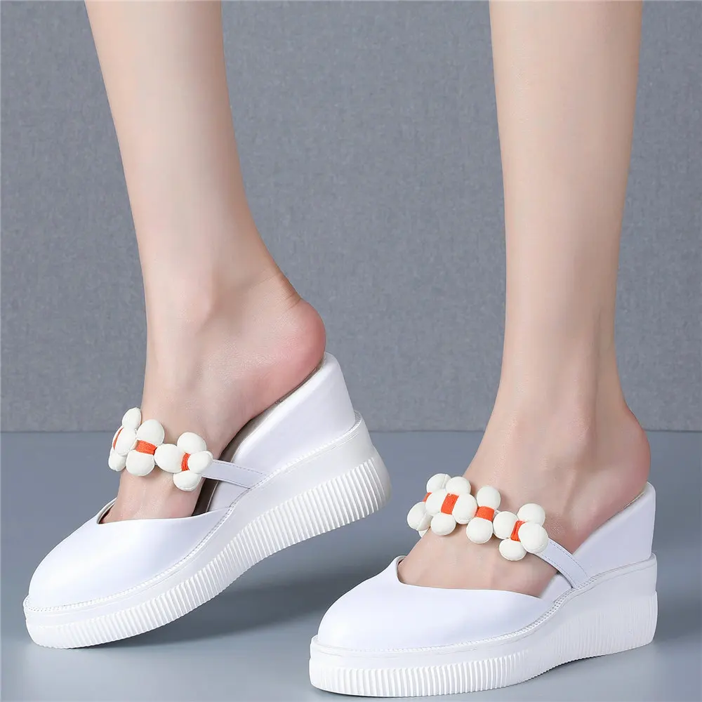 

Summer Oxfords Women Genuine Leather Wedges High Heel Fashion Sneakers Female Round Toe Platform Roman Sandals Outdoor Slippers