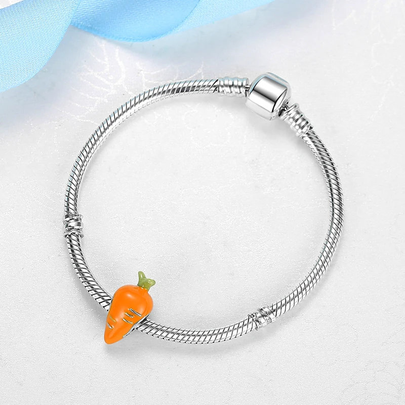 

925 Sterling Silver Charms Beads Original Enamel Suitcase Carrot Charm Fit Pandora Bracelets Necklaces Diy Jewelry For Women