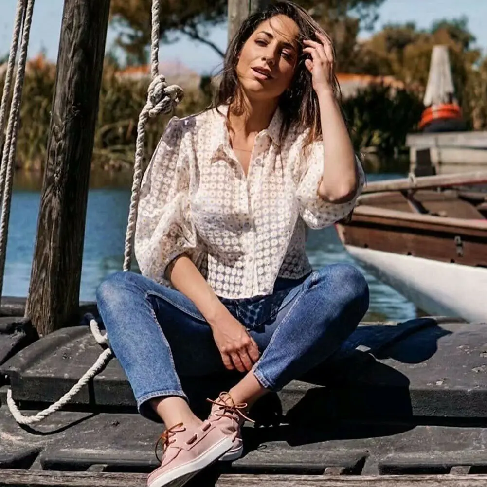 Женская прозрачная блузка с рукавами фонариками и отложным воротником|Блузки| |