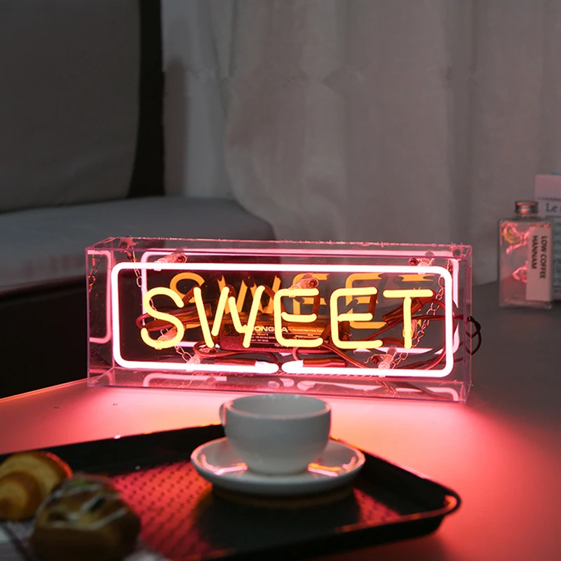 SWEET LED Neon Light Box Acrylic Glass Tubes Neon Sign Music Bar Atmosphere Lamp Christmas Holiday Party Art Wall Window Decoration - Испускаемый цвет: SWEET