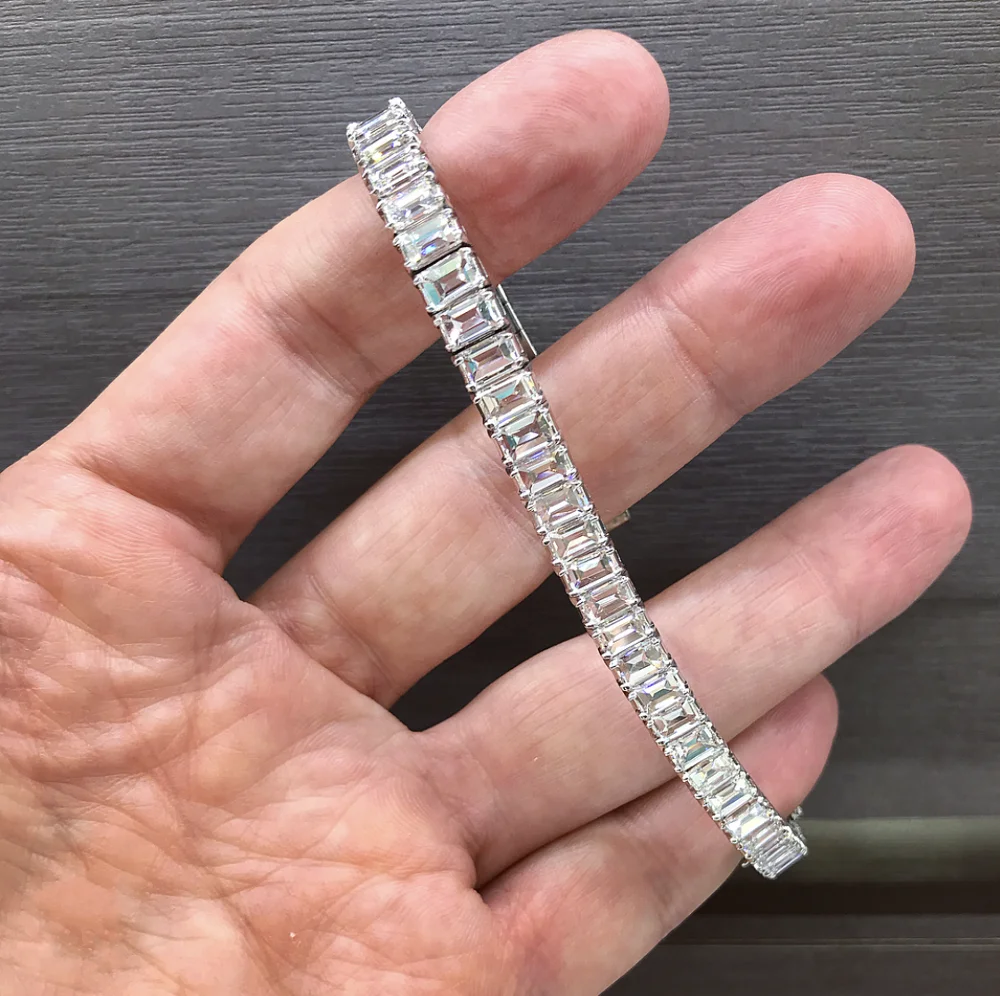 

Luxury Engagement Wedding natural gemstone Bracelet Jewelry 14K white gold filled Emerald cut Diamond Bracelets For Women Men