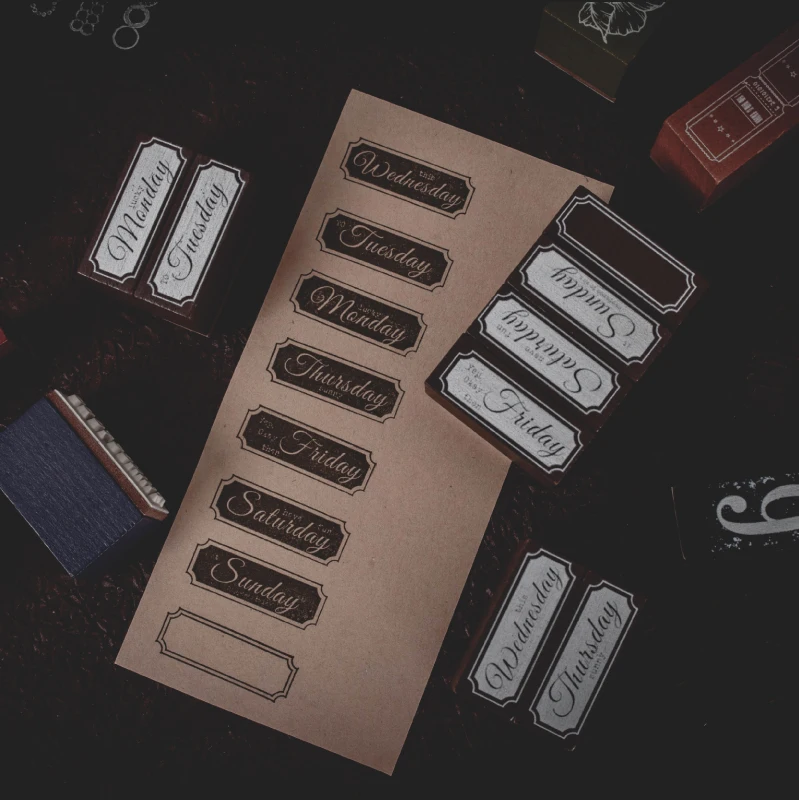 Винтажные штампы набор неделя/письмо/тег/растения/цветы деревянные и резиновые