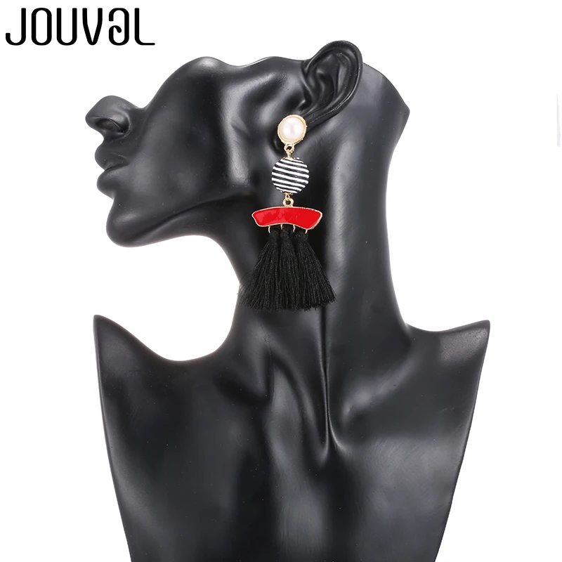 JOUVAL модные серьги с кисточками для женщин имитацией жемчуга винтажные полосатые