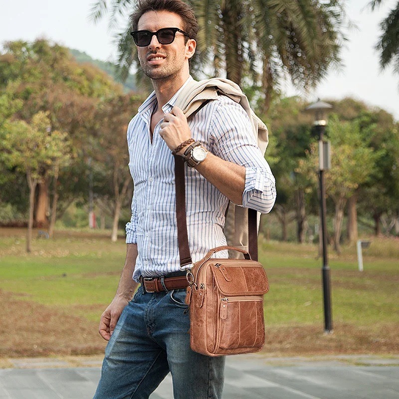 2021 new genuine leather men vintage handbags small flap mens shoulder messenger crossbody bag casual office pocket satchels free global shipping