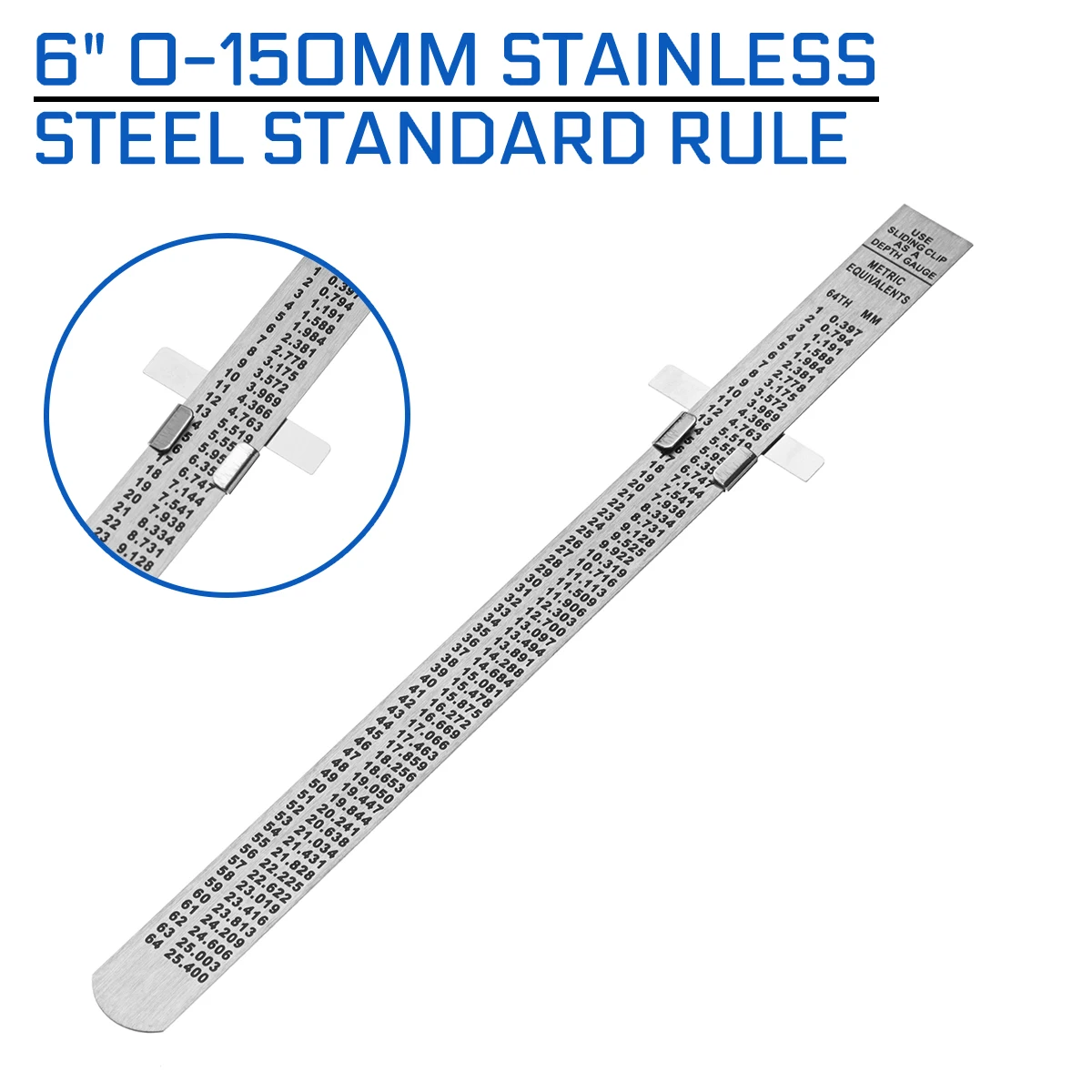 6&quot 0-150mm Stainless Steel Standard Rule Depth Length Gauge Scale Marking Measuring Tool with Detachable Clip Easy To Use/Carry |
