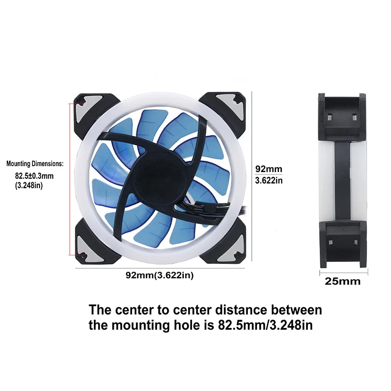 5Pcs Younuon LED Light 92mm 12V 4Pin/3Pin 9225S 92x92x25mm PC Case Cooler Cooling Fan 90mm Computer GPU Cooling Fan
