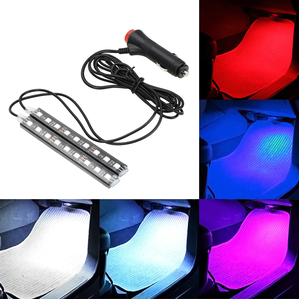 

Auto LED Atmosphere Lamps Cigarette Lighter Adapter 2pcs Car Dash Floor Foot Strip Light Car-Styling Interior Decorative Lamp