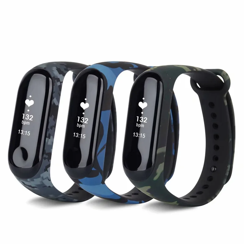 Ремешок Камуфляжный для Xiaomi Mi Band 4 3 сменный силиконовый браслет умные