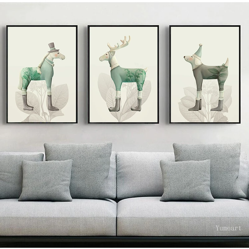 Животные собака лошадь олень минималистичный плакат скандинавский настенный