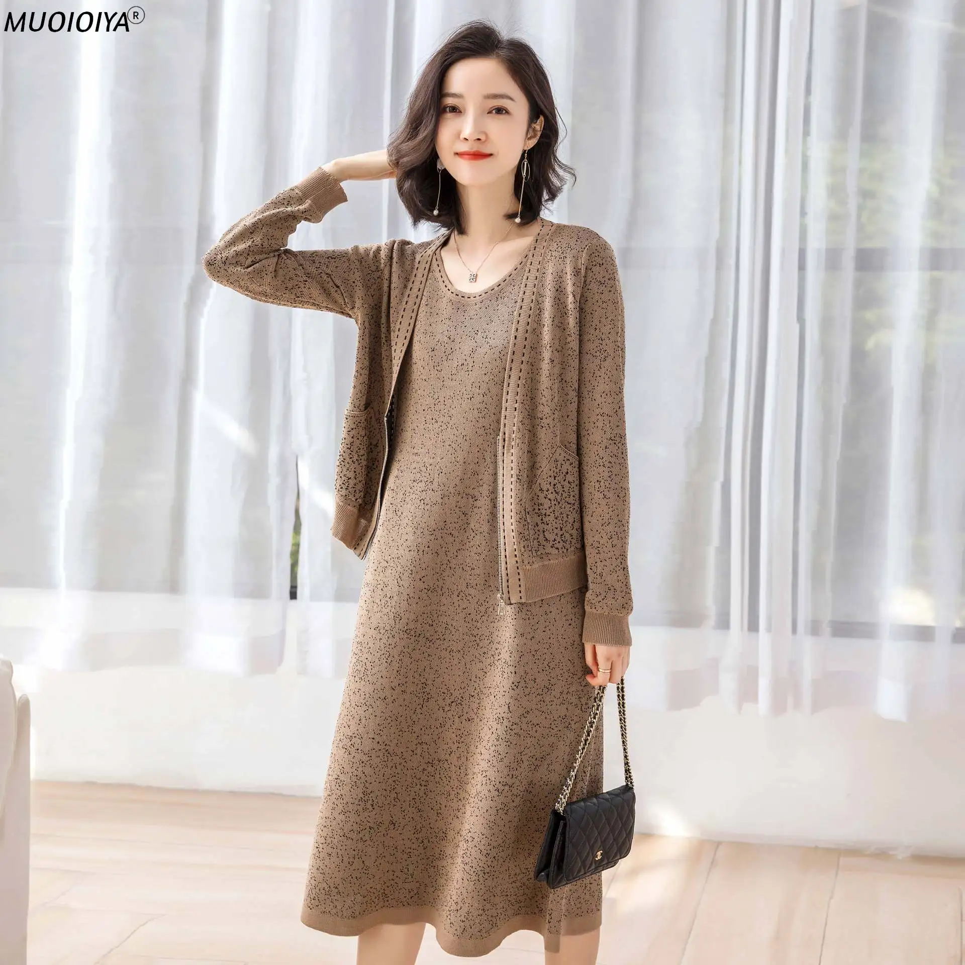 

Женский трикотажный костюм-двойка, повседневный Свободный кардиган и топ, комплект из двух предметов, весна-осень-зима 2021