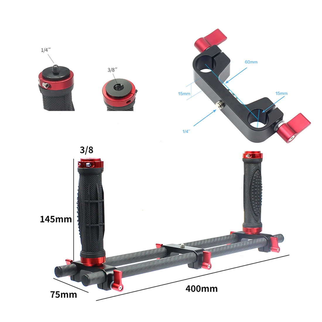 Двойная ручная Удлиненная ручка для Feiyu /Zhiyun /Beholder DSLR Gimbal Stabilizer w Carbon Fiber Rod 3/8 1/4