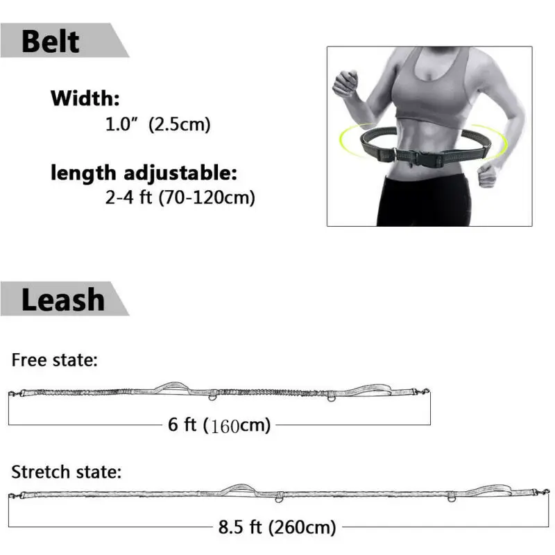 2021 New Reflective Leash Traction Rope Pet Dog Running Belt Elastic Hands Freely Jogging Pull Metal D-ring Leashes | Дом и сад