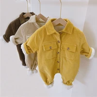 autumn winter baby boys clothes turn down collar infant girls rompers corduroy baby snow suit fur lining newborn boys outerwear
