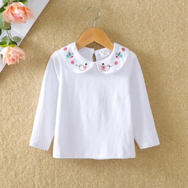 Футболка с длинными рукавами для девочек белая футболка цветочной вышивкой