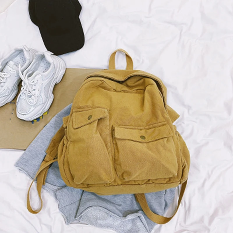 

Female Fashion Canvas Tooling Style Backpack Large Capacity Casual Student School Bag Backpack Wild Sports Korean Retro