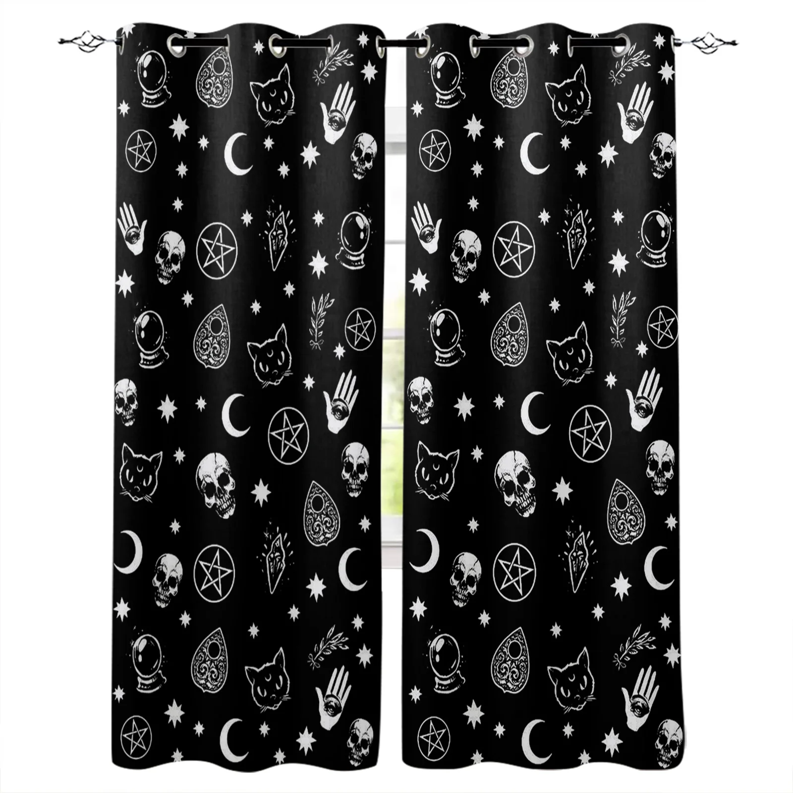Черная занавеска с изображением ведьмы черепа Луны гадания для кухни спальни