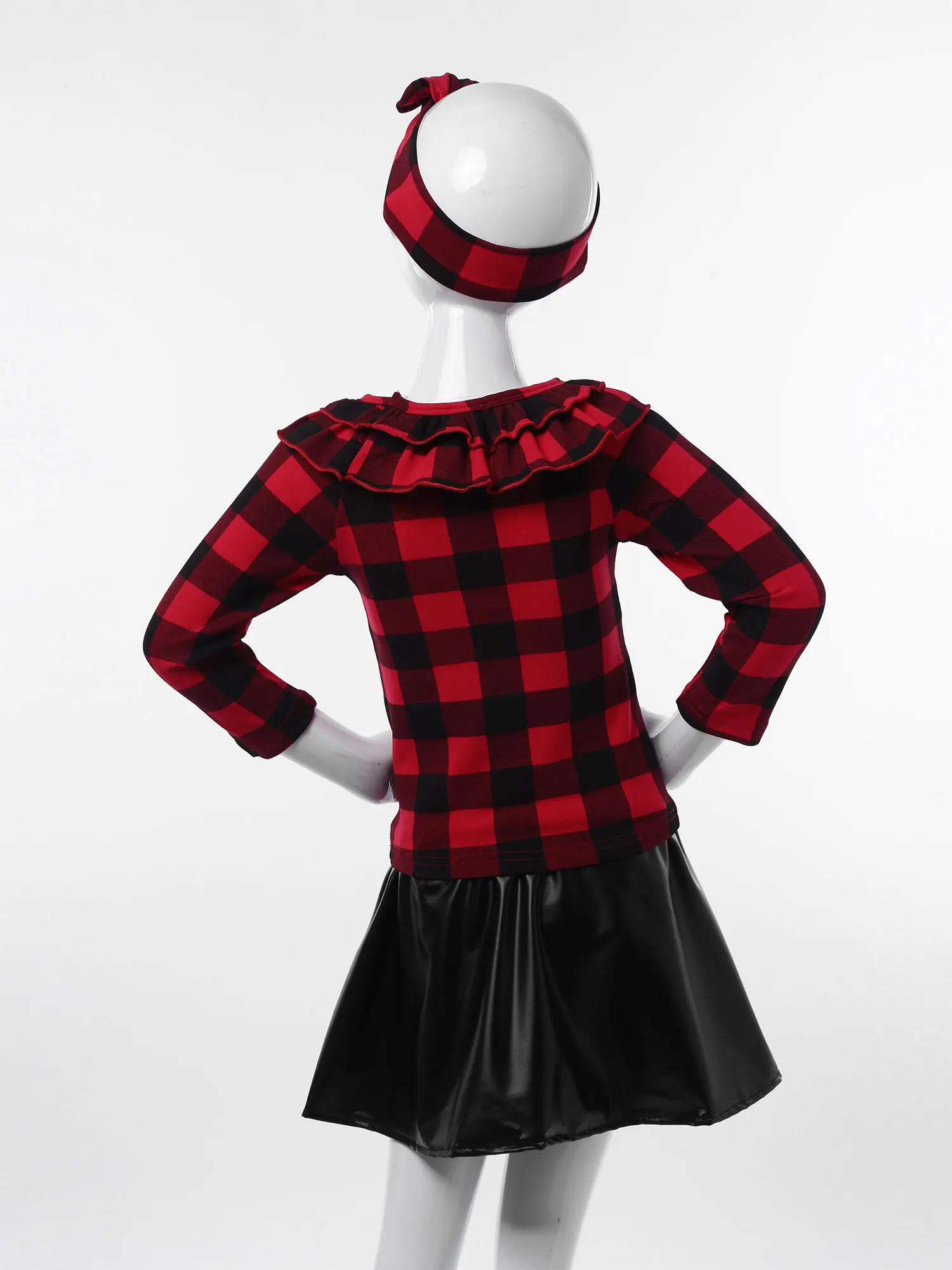 

Oyolan Children Clothing Set Spring Autumn Baby Girls Clothes Kids Plaid Ruffle Tops+Leather Skirt 3PCS Suits For Girls Clothes