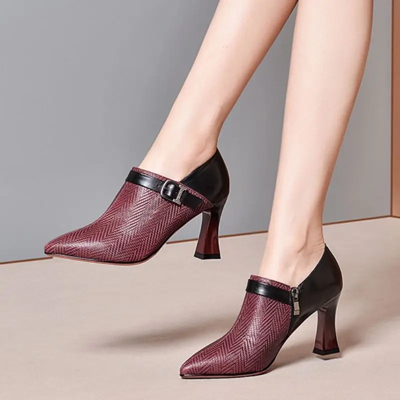 

RIZABINA Fashion Pumps For Ladies Genuine Leather Buckle Shoes Women Deep Mouth Spring New Design Casual Footwear Size 34-39