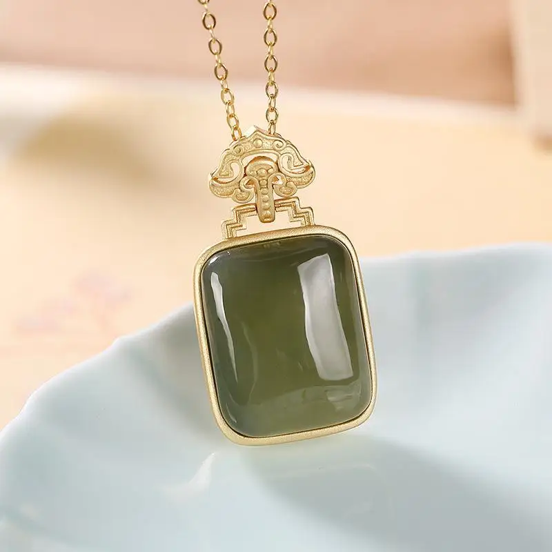 

Original Golden Hetian Jade Gray Jade Retro Temperament Ancient Style Chinese Temperament Ladies Pendant jade pendant