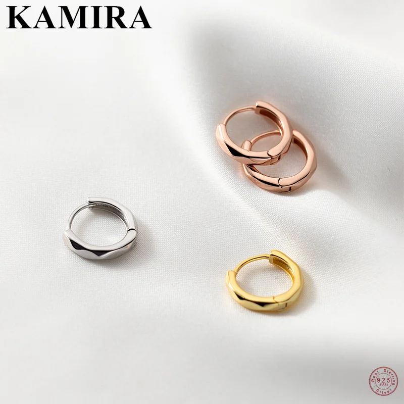 

KAMIRA 925 Sterling Silver Vintage Simple Ear Buckle Round Huggie Hoop Earrings for Women Party Charm Unique Couple Jewelry Gift