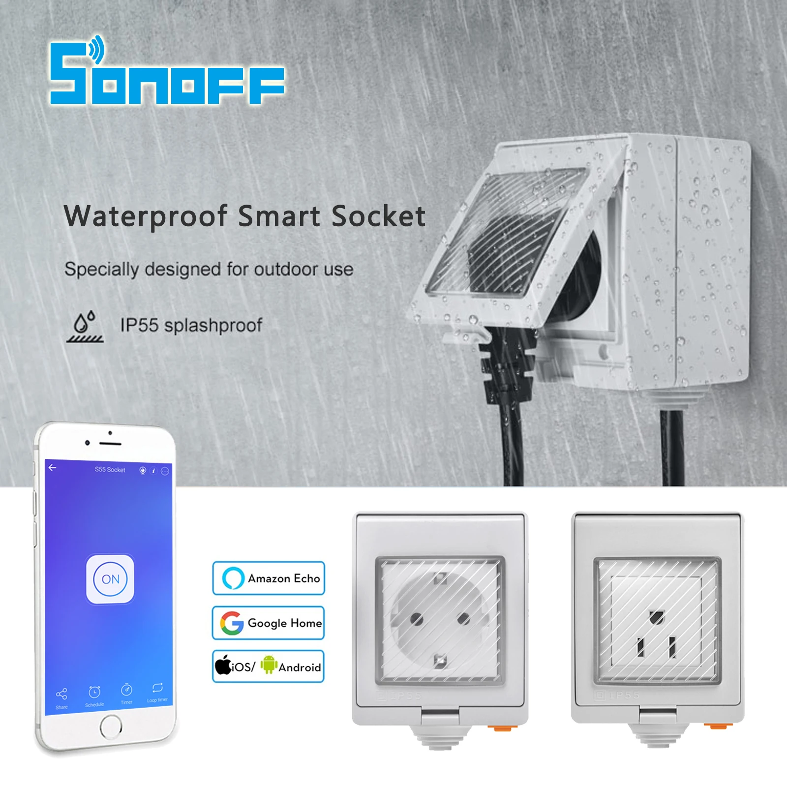 Sonoff S55 открытый Wifi разъем Великобритания/AU/US/FR/DE/ZA eWelink приложение работает с Alexa