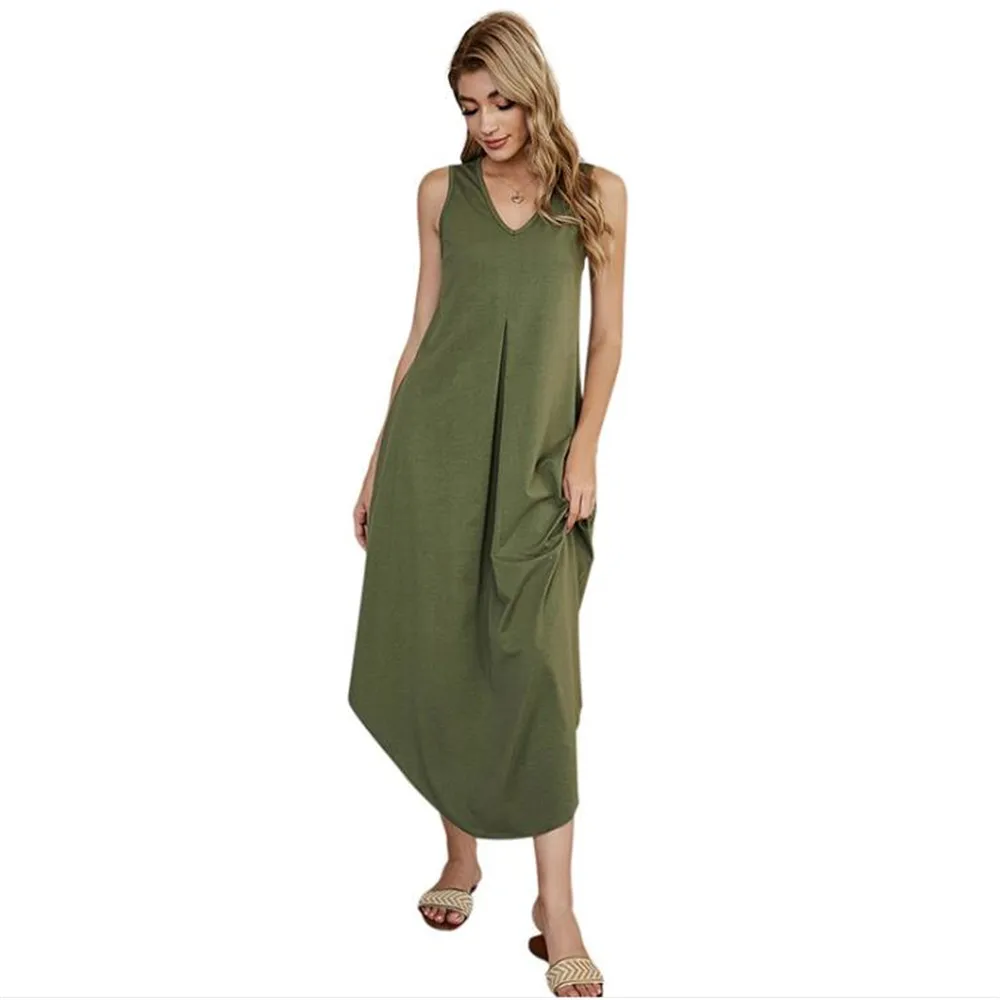 

Sleeveless v-neck Loose Irregular Vest Dress Casual women's Dresses Holiday elegant dresses Vestidos