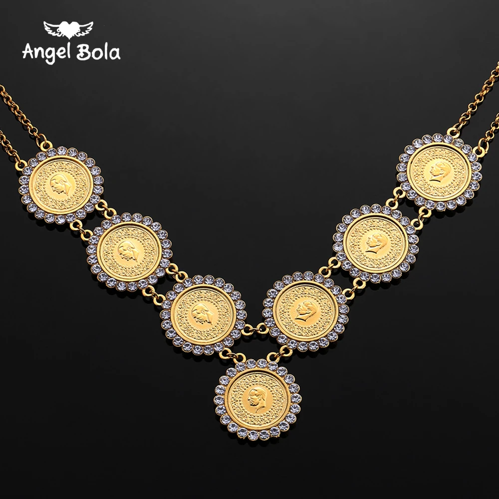 Новое ожерелье с кристаллами в виде Арабской монеты для женщин мусульманское