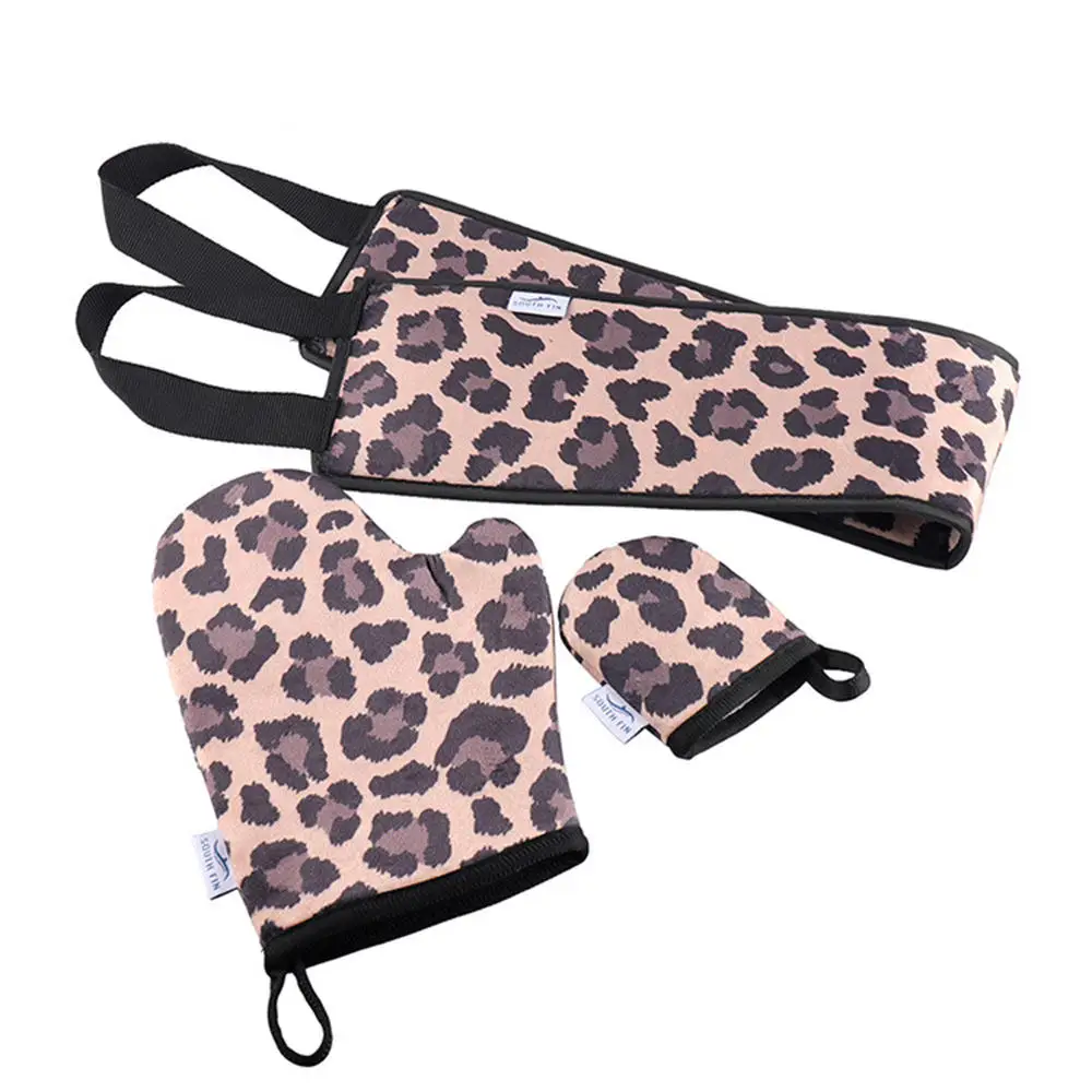 

Body Oiling Tanning Gloves Self Tanning Mitts Lotion Back Applicator Band Lotion Applicator Tool Three-piece Leopard Print Suit