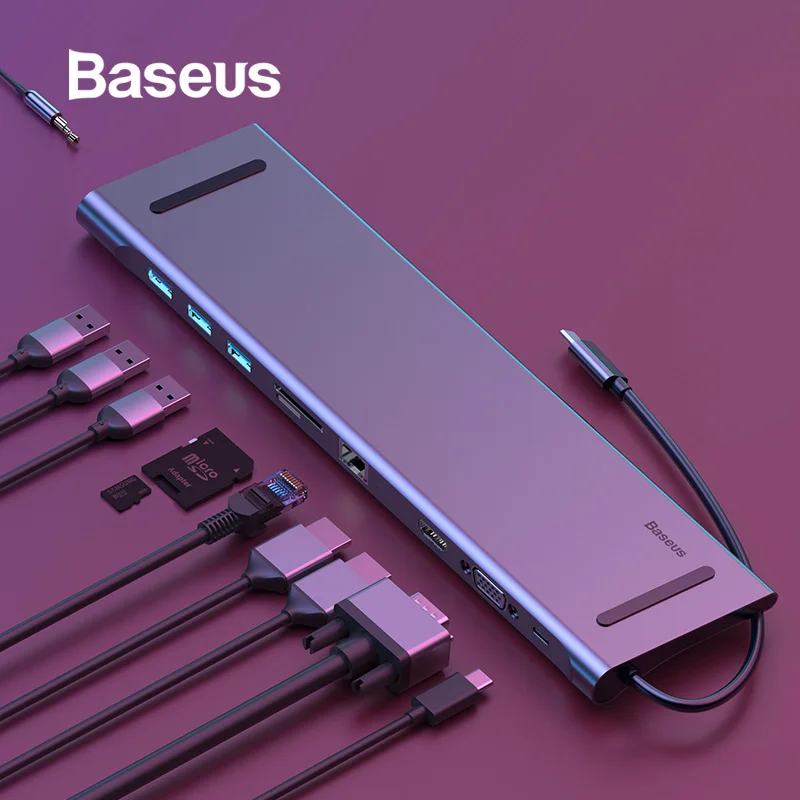Baseus концентратор USB type C до 3,0 USB HDMI RJ45 usb-хаб для MacBook Pro Аксессуары USB разветвитель мульти 11 портов type C концентратор USB-C
