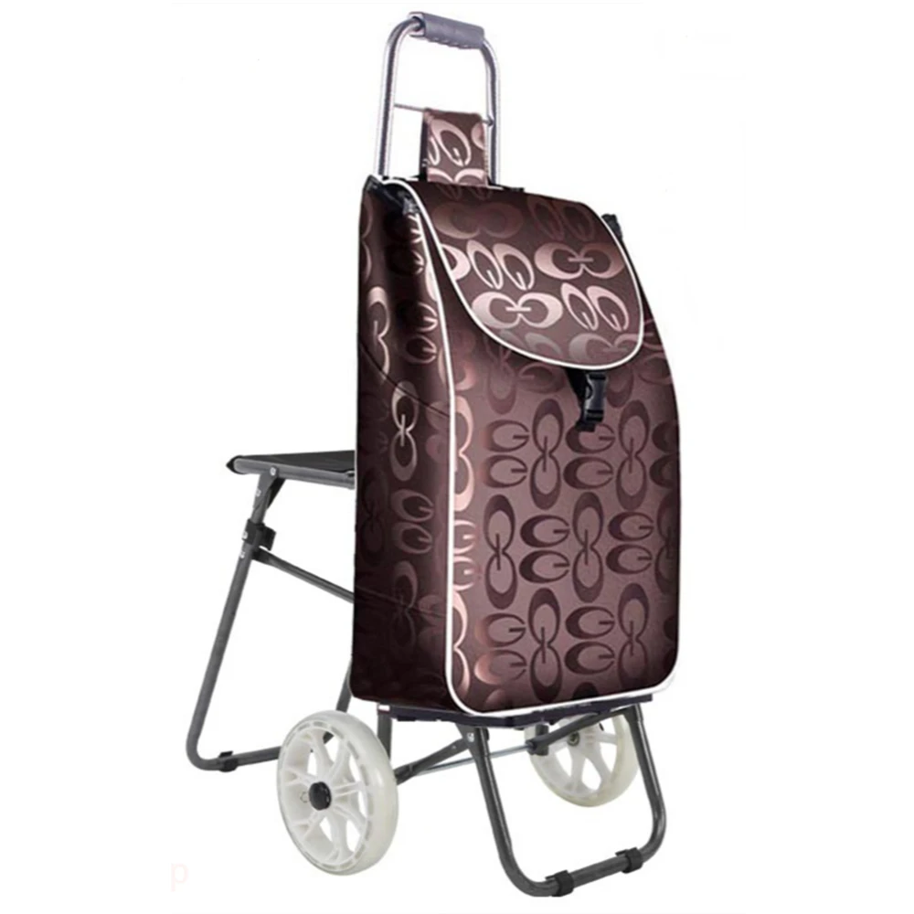 

LISM Seated Folding Shopping Cart for Groceries Stair Climber Tri-Wheel Metal Utility Trolley Dolly with Foldable Chair