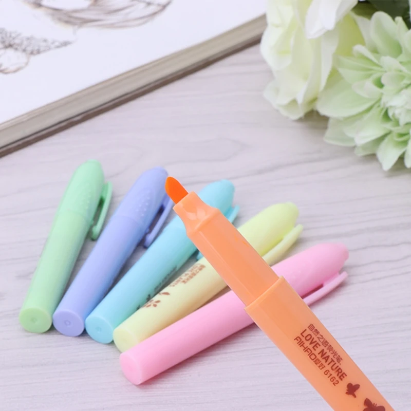 6 шт./компл. конфетных цветов хайлайтер блокнот мейкер ручки флуоресцентные линии