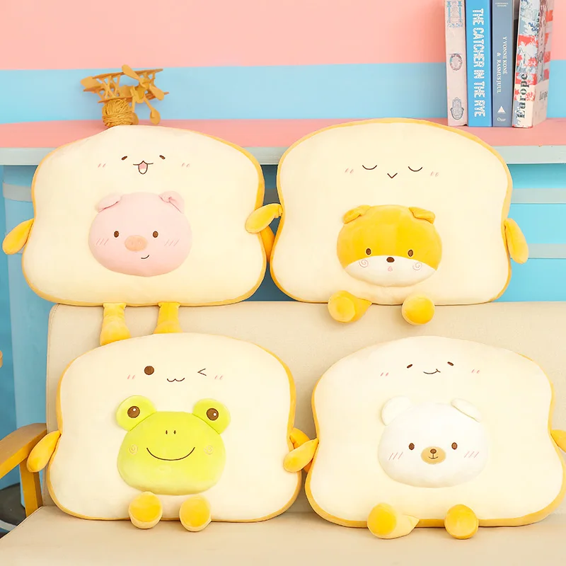 

35CM New Kawaii Plush Nice Bread With Animals Pillow Baby Sofa Sleeping Cushion Soft Stuffed Bear Pig Frog Dog Plush Toys