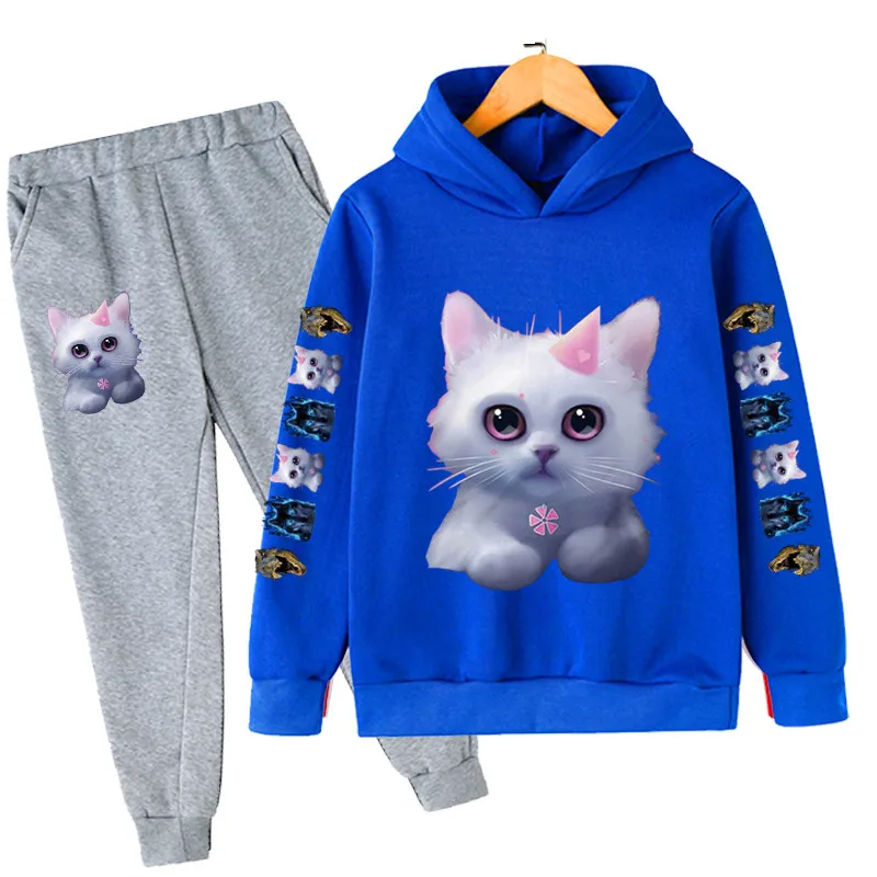 

Autumn Boy Clothes Suit Children Fashion Animal Printed Cat Hoodies Long Pants Boy Set Cotton Casual Outfit Kids 4-14 year old