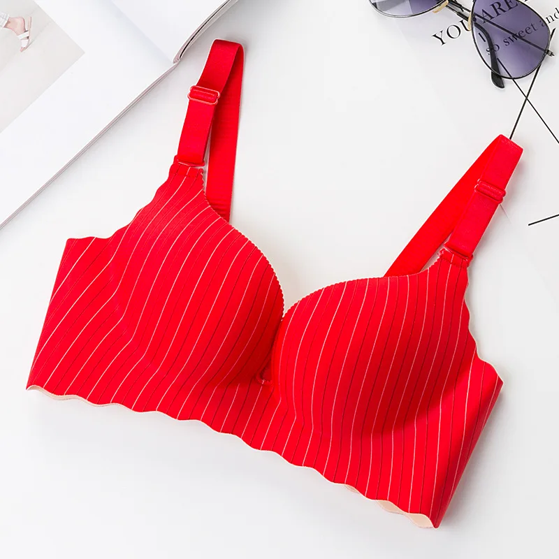 design2 red Сексуальный бесшовный бюстгальтер для женщин, цельный бюстгальтер пуш-ап, бюстгальтер без косточек, Полосатое белье, бюстгальтер с чашечками 5/8, женское нижнее белье, бюстгальтер - Цвет: design2 red