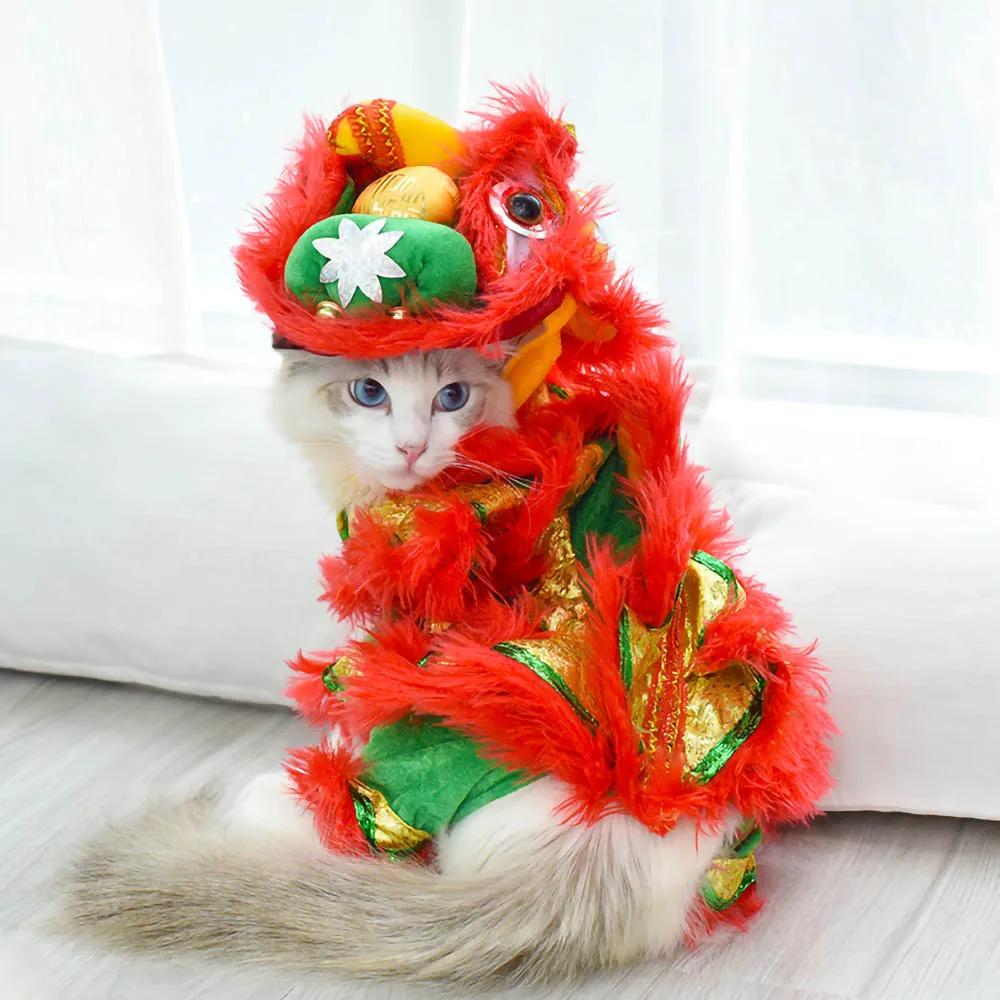 Traje de baile de León para gato, ropa para mascotas, Año Nuevo Chino, Festival de Primavera, accesorios para gatos
