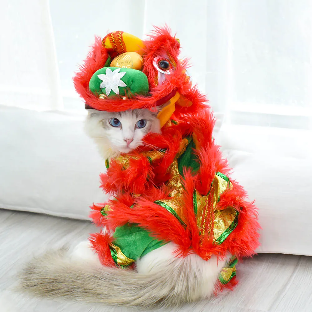 Traje de baile de Le&oacute;n para gato, ropa para mascotas, A&ntilde;o Nuevo Chino, Festival de Primavera, accesorios para gatos-0