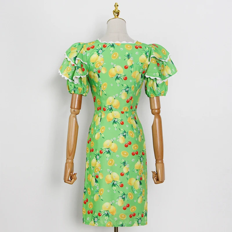 

TWOTWINSTYLE Casual Print Patchwork Dress For Women Square Collar Puff Short Sleeve High Waist Mini Hit Color Dresses Female New