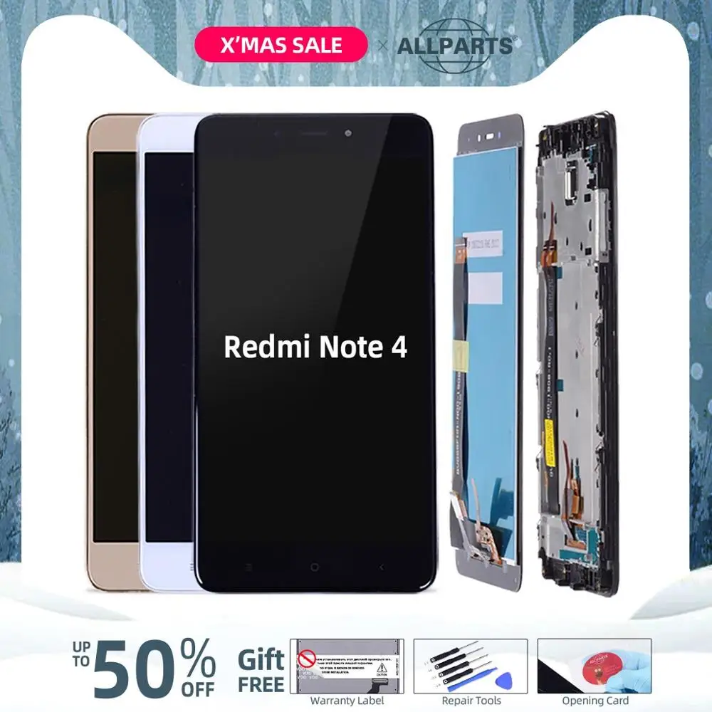Дисплей для XIAOMI Redmi Note 4 LCD в сборе с тачскрином на рамке 5.5'' черный белый золото