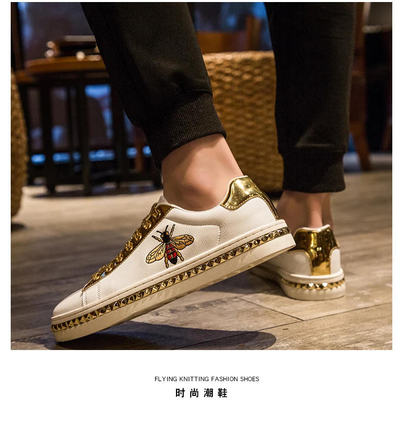 spring Autumn new retro trend men and women casual shoes Skateboard shoes bee white shoes Leather Male Sneakers