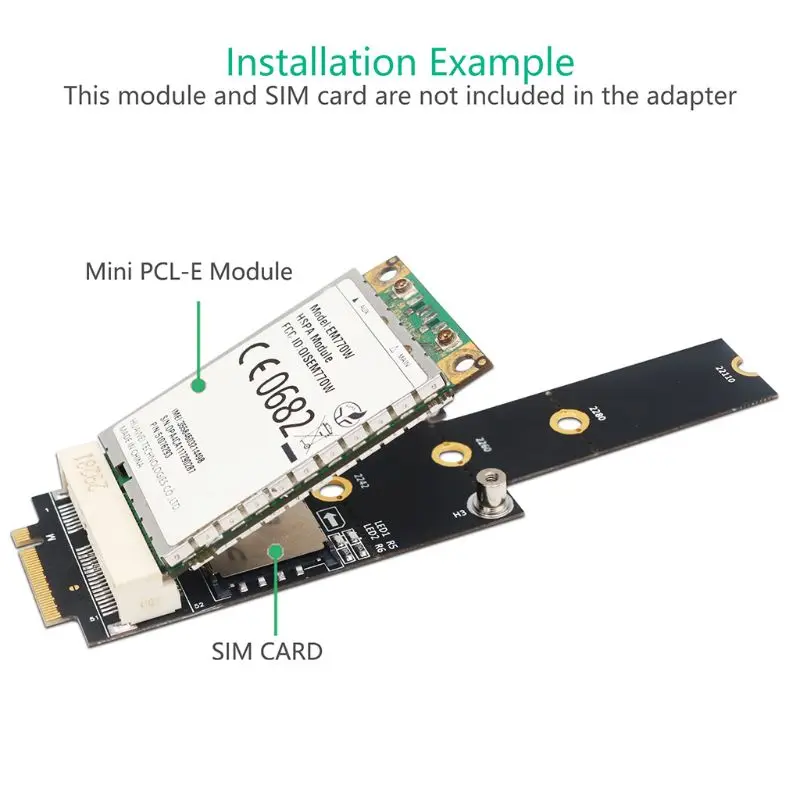 Адаптер M.2 key M Mini PCI E со слотом для SIM карты модуля Wi Fi/WWAN/LTE P9YA|Компьютерные кабели и
