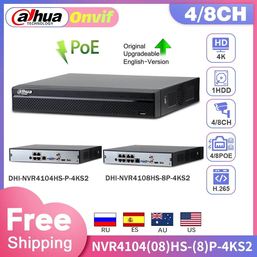 

Видеорегистратор Dahua NVR POE, 4K, 4 канала, 8 каналов, стандартная фотография, поддержка нескольких языков, поддержка IVS, HD, 8 Мп, для IP-камеры